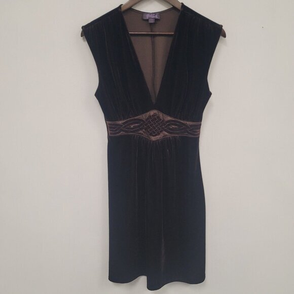 Hale‎ Bob Women Velvet Southwestern Dress Size XS Brown Stretch Cocktail Glam - Picture 1 of 9